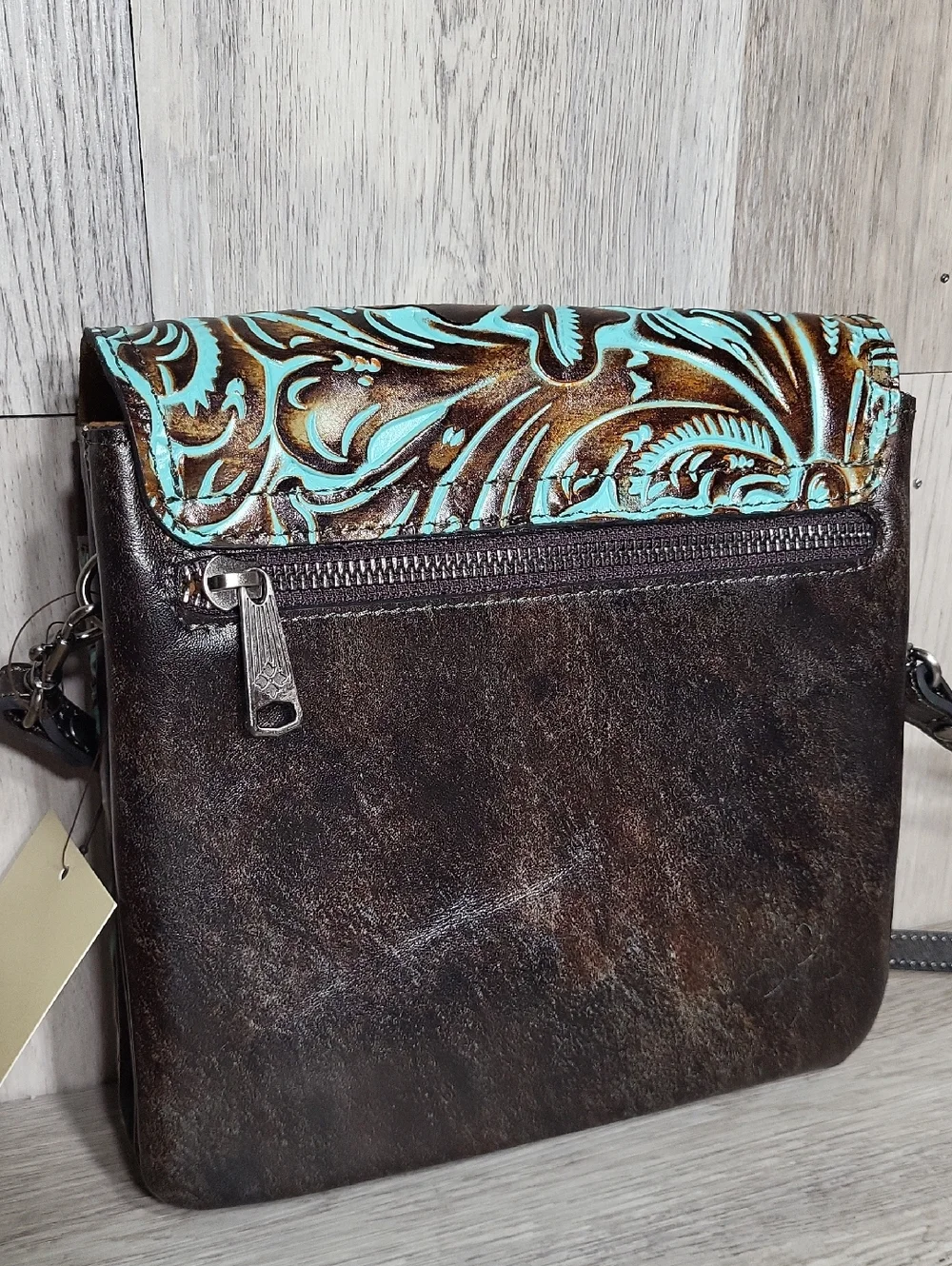 Patricia Nash Balluri‎ Leather Crossbody Bag Purse Turquoise Tooled Floral Suede
